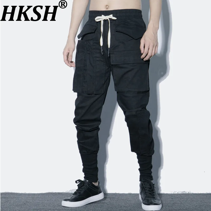 

HKSH Spring Summer Men's High Street Fashion Casual Multi-Pockets Hip-Hop Style Trendy Jogger Slim Fit Belted Cargo Pants HK7371