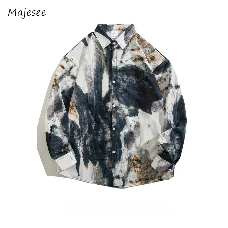 

Tie Dye Shirts Men Harajuku Chic Long Sleeve Tops Spring All-match Loose Gothic High Street Basic Casual Clothing Males Handsome