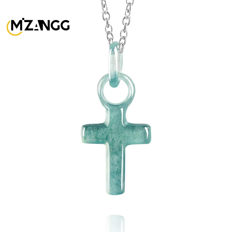 

Natural Jadeite Blue Water Cross Pendant Exquisite and Fashionable Ice-type Jadeite Necklace Men's and Women's Festive Gift