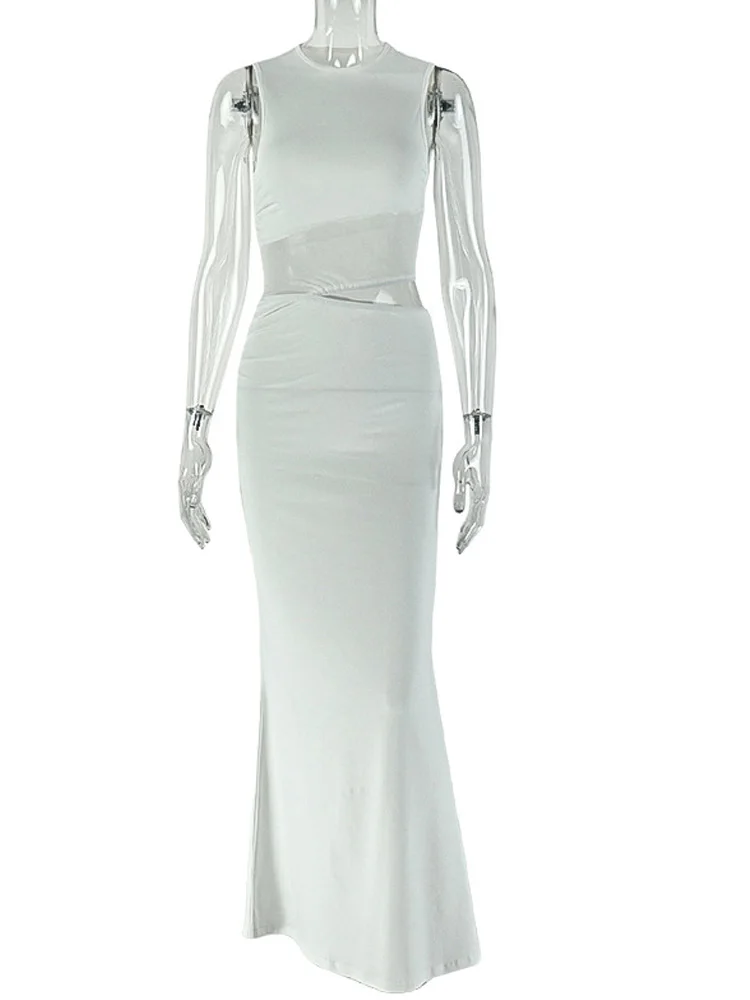 Beyprern Abito lungo aderente senza maniche con taglio aderente da donna Abito lungo da sera formale con orlo diviso