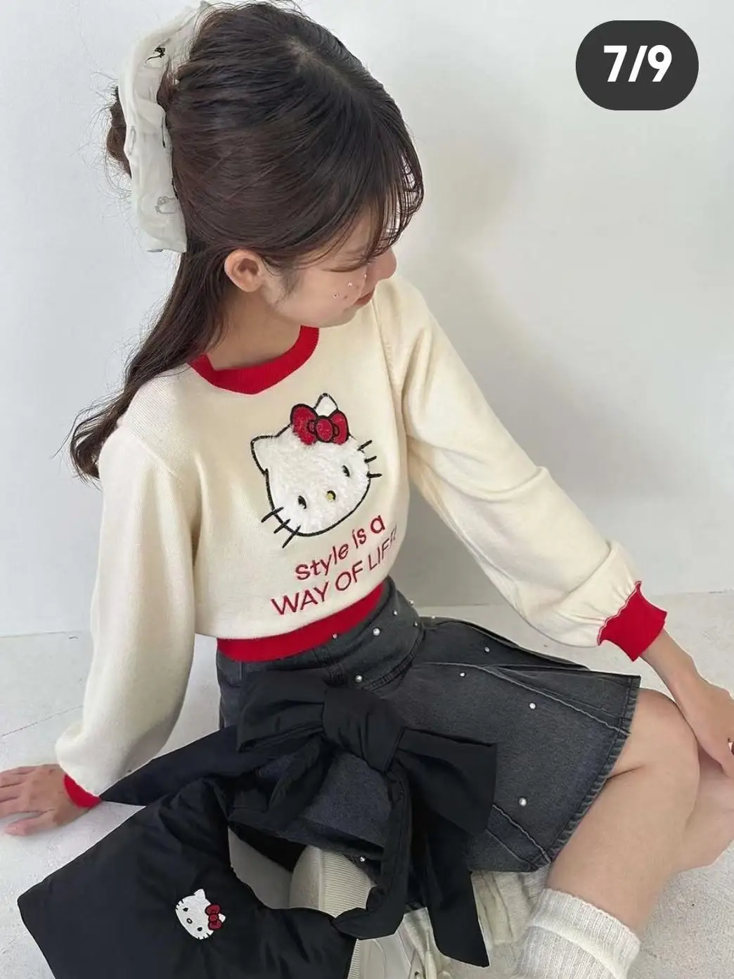 Japanese Daily Kitty Kawaii Sweaters for Women Spring and Autumn Loose Short Knitwear Pullovers Ladies Basics Casual Sweater Top