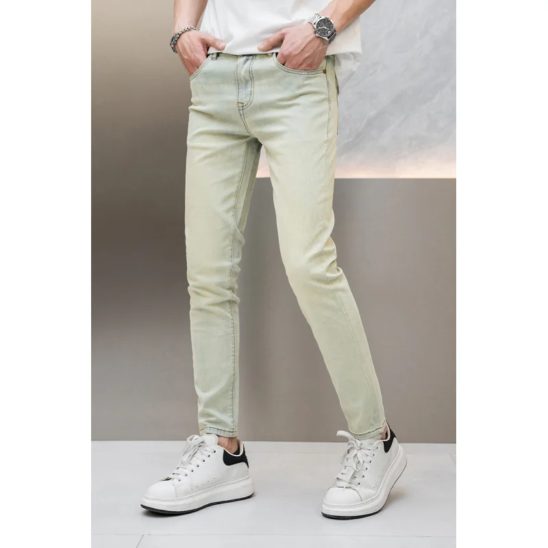 Retro Yellow Mud-Color Jeans Men's Spring/Summer Thin Stretch Slim Fit Skinny and All-Matching Light Luxury Nostalgic Long