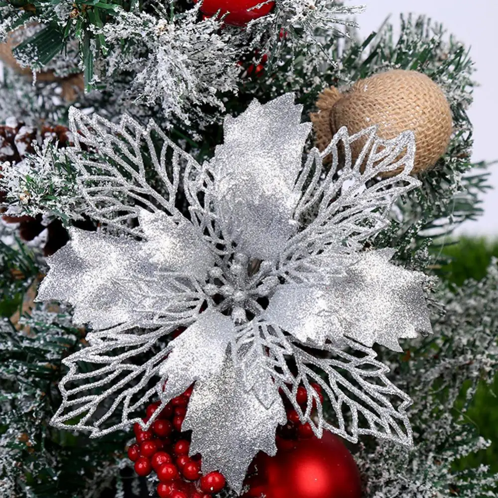 Glitter Christmas Hollow Flower Tree Hanging Ornament Artificial Plants Decorative Flowers Silk Flower Christmas Tree Flower