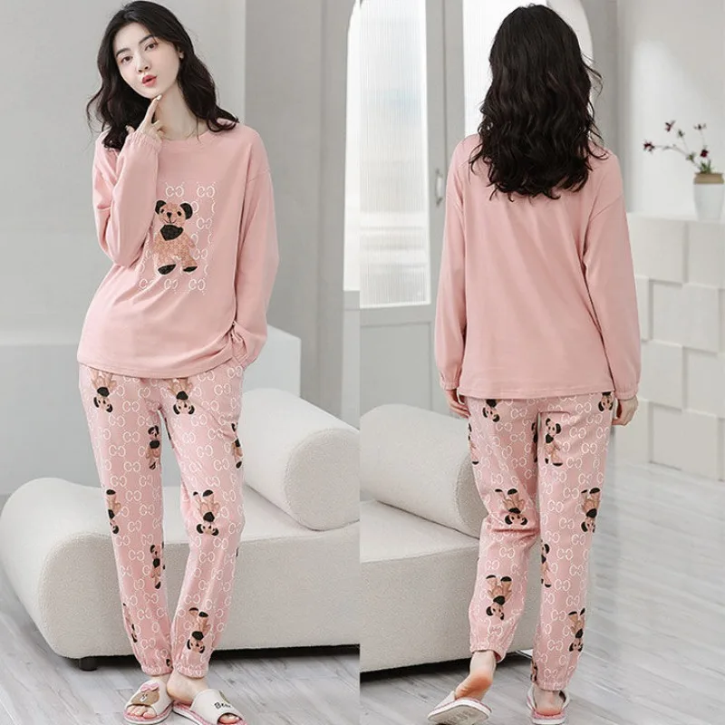 2024 New Cotton Pajamas Women's Spring Autumn Winter Sleepwear Long-sleeved Jogger Pants Loungewear Set Pullover Loose Homewear