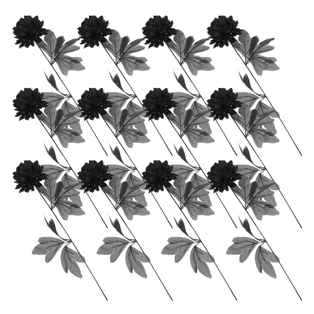 

12Pcs Black Artificial Dahlia Bouquet Realistic Fake Flowers for Halloween Memorial Day of The Dead Decorations