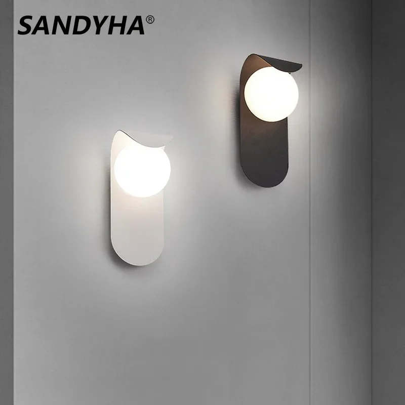 

SANDYHA Nordic Bedroom Bedhead Wall Light Iron Body Glass Ball Lampshade Design Study Lighting Led Lamps for Living Room Decor