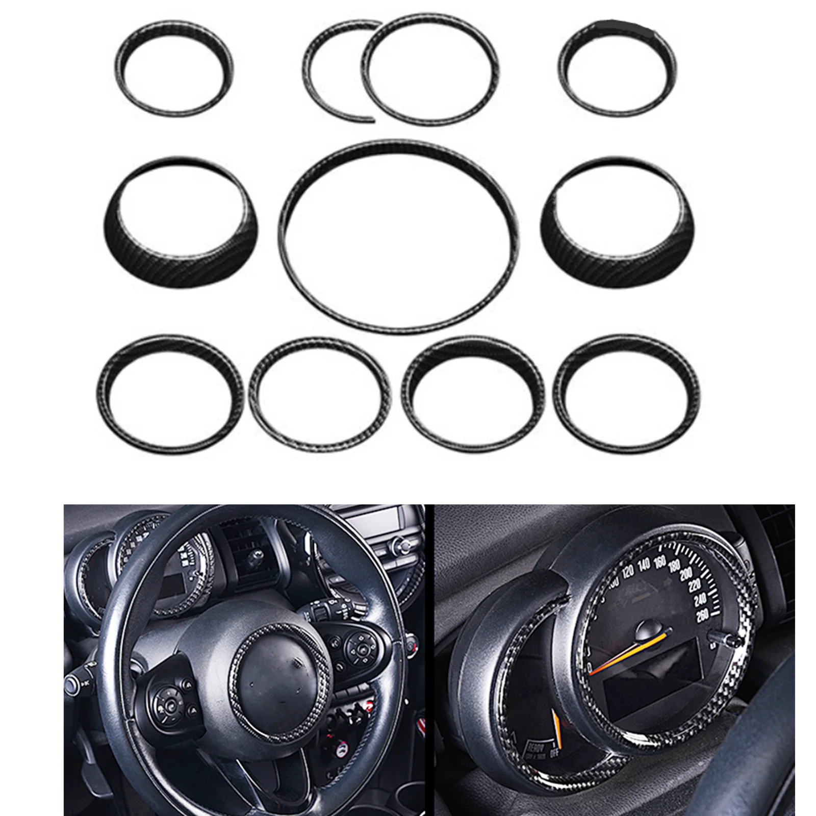 Car Gear Steering Wheel Trim Ring Dashboard Gauge Pod Cover Frame Carbon Fiber For MINI Cooper F55 F56 F57