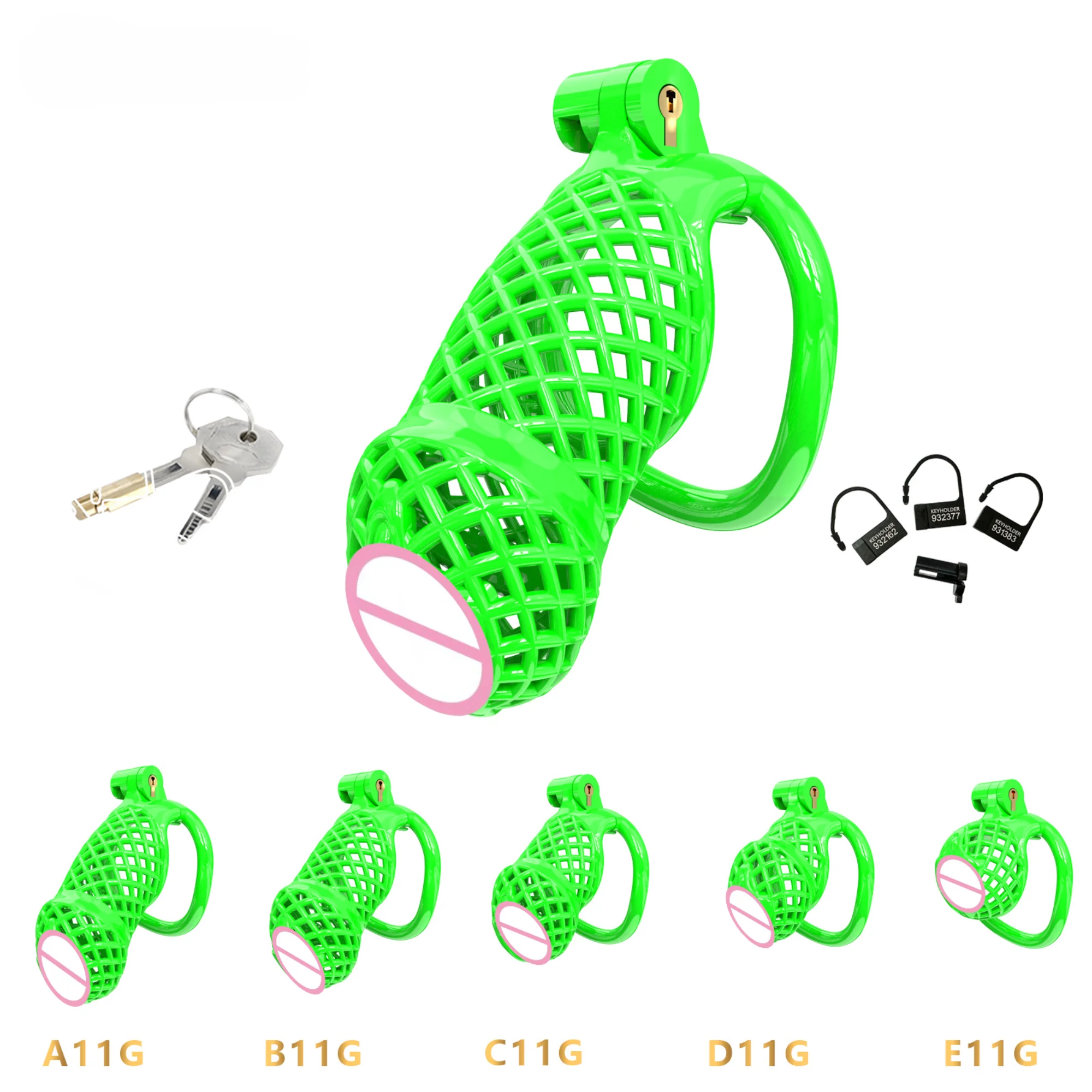 2024 New Plastic Chastity Cage with 5 Size Rings Penis Abstinence Anti-Cheating Device Adult Erotica Male Sex Toys Cock Cage 18+