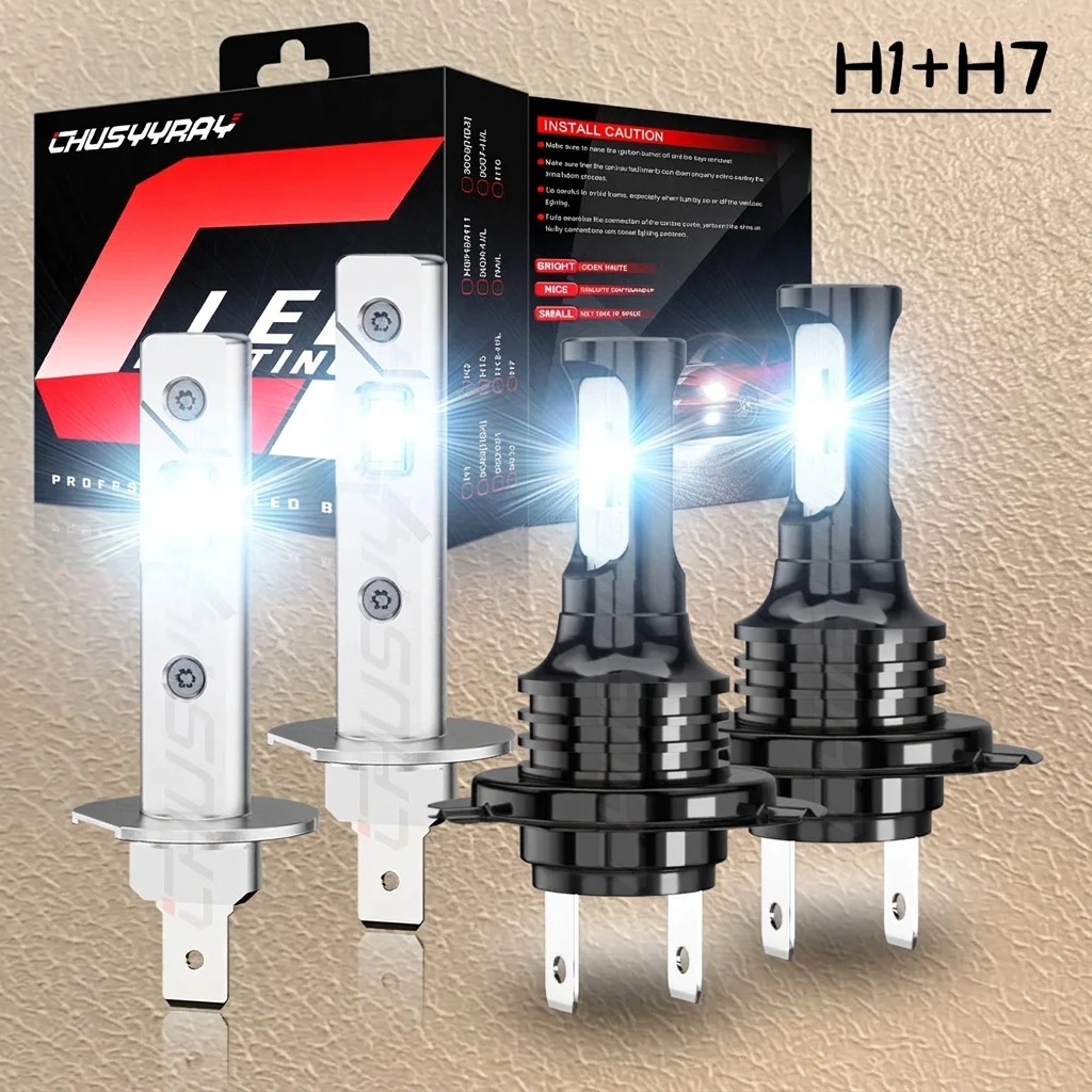 4PCS H1 H7 6000K Combo LED Headlight High Low Beam Bulb Kit Super Bright Cool White 100W 10,000LM