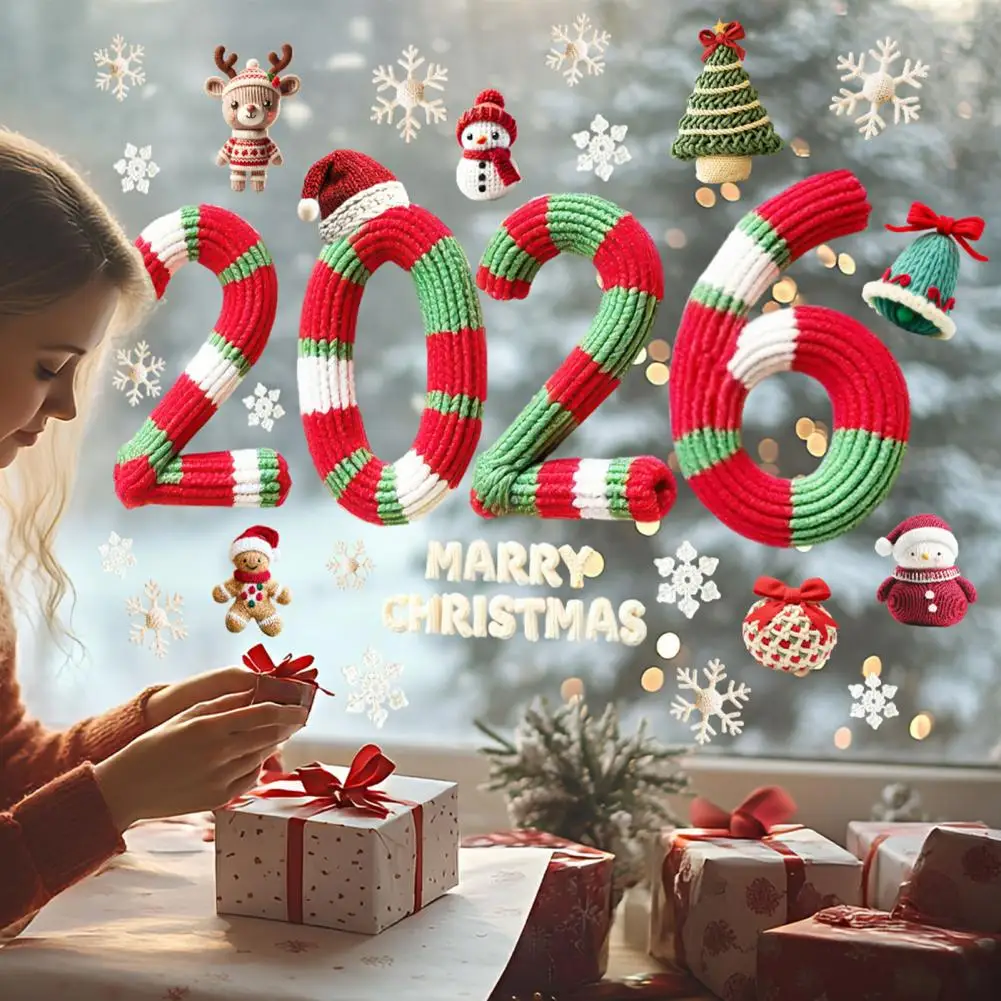 نافذة عيد الميلاد مقاوم للماء PVC الحياكة 2026 ندفة الثلج شجرة جرس ثابت الزجاج ملصق عطلة الطرف الديكور ملصق مائي #4