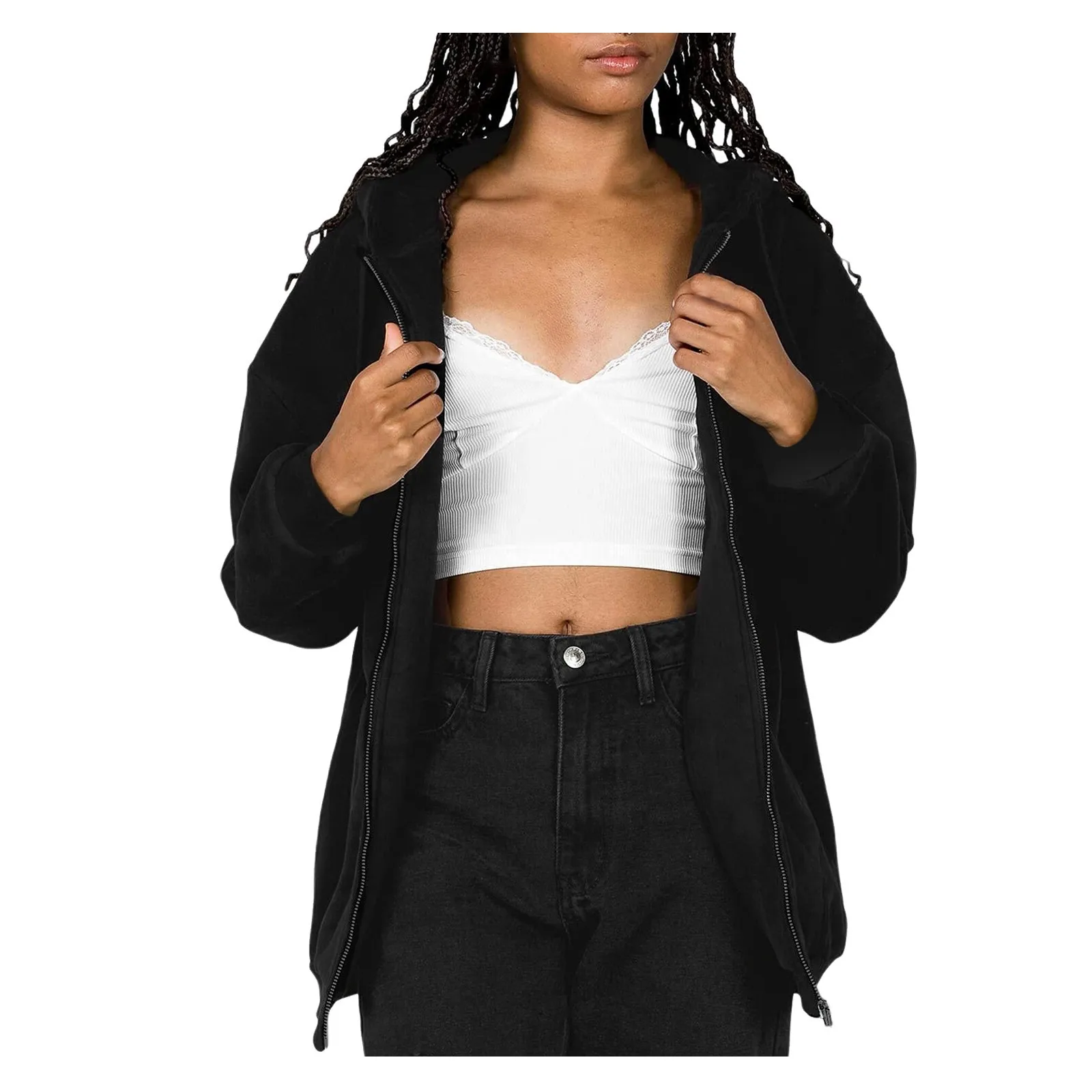 

Однотонные Свободные повседневные толстовки на молнии, куртки 2024, женская модная универсальная одежда, Y2K, свитер с капюшоном, черный, хаки