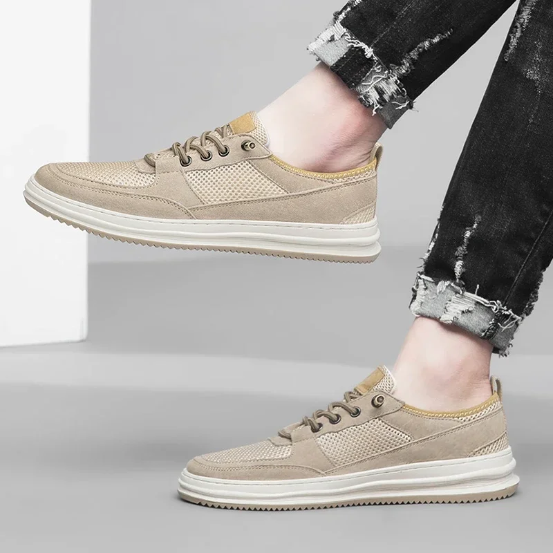 2023 vendita calda scarpe da uomo stringate scarpe vulcanizzate da uomo autunno punta tonda Solid Net Grid Sneakers versatili traspiranti con tacco basso