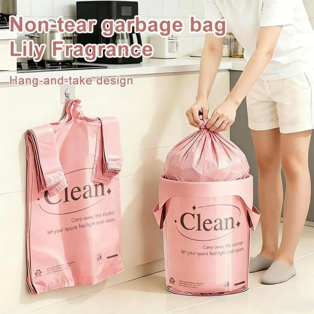 50Pcs New Thickened Printed Trash Bags Pink Pull-Tear Plastic Bags Garbage Bags Office