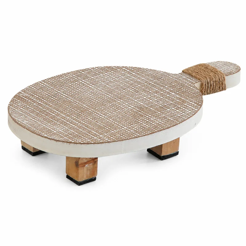 French Vintage Wooden Pedestal Tray with Handle Rustic Candle Holder Aromatherapy Display Stand for Home Hotel Cafe Decor Accent