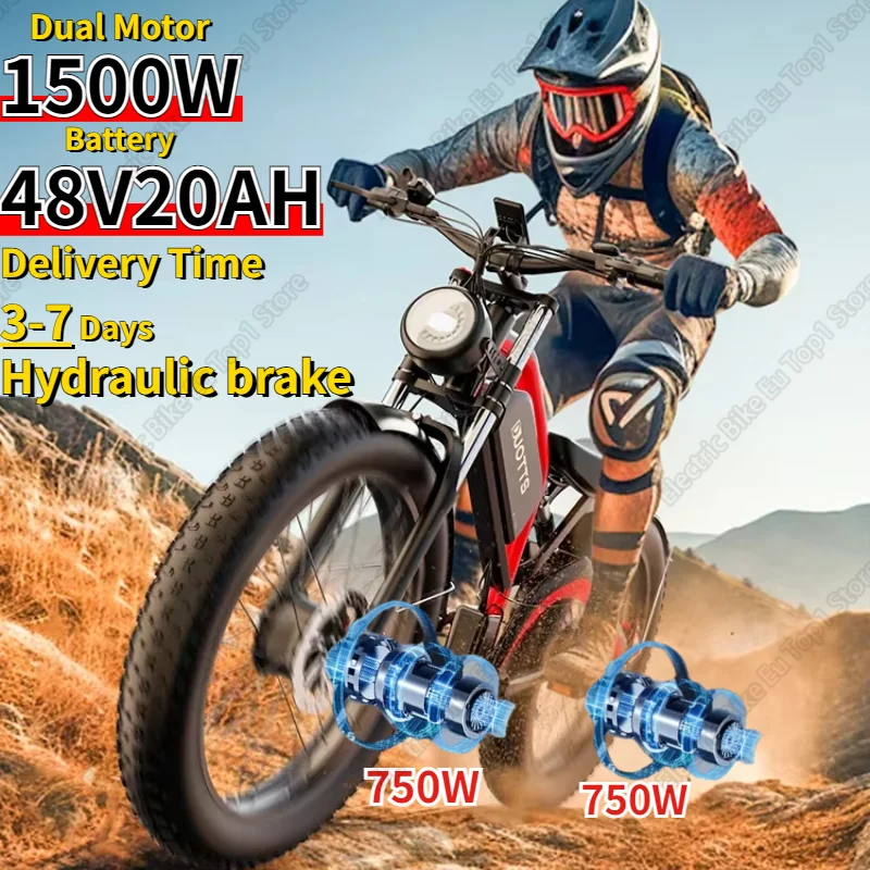 DUOTTS N26 1500W Dual Motor 48V20AH Battery Ebike Hydraulic Brake Electric Bicycle Motorcycle 26*4 Inch Fat Tire Electric Bike