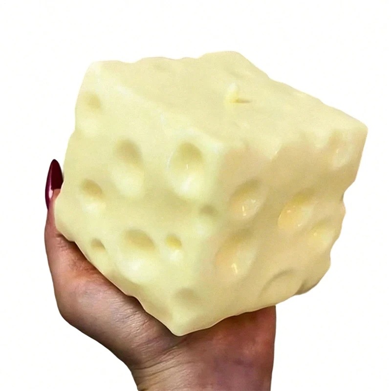 Juguete Sensorial Antiestrés de Queso Jumbo en Forma de Cubo, Juguete de Queso Grande Moldeable para Adultos