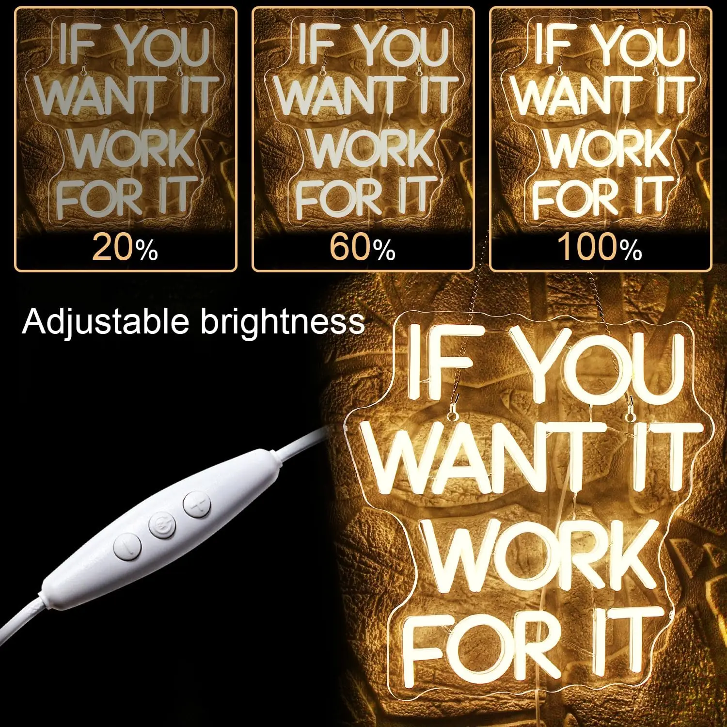 If You Want It Work For It Neon Sign Adjustable Brightness for Wall Decor Connectivity Via USB Licked Neon Light for Bedroom Hom