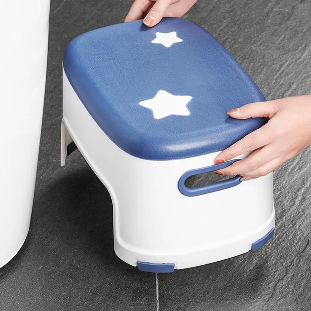 

Foldable Step Stool Nonslip Bottom Ergonomic Design White Blue Comfortable Bathroom Poop Stool Adult Use Easy Clean