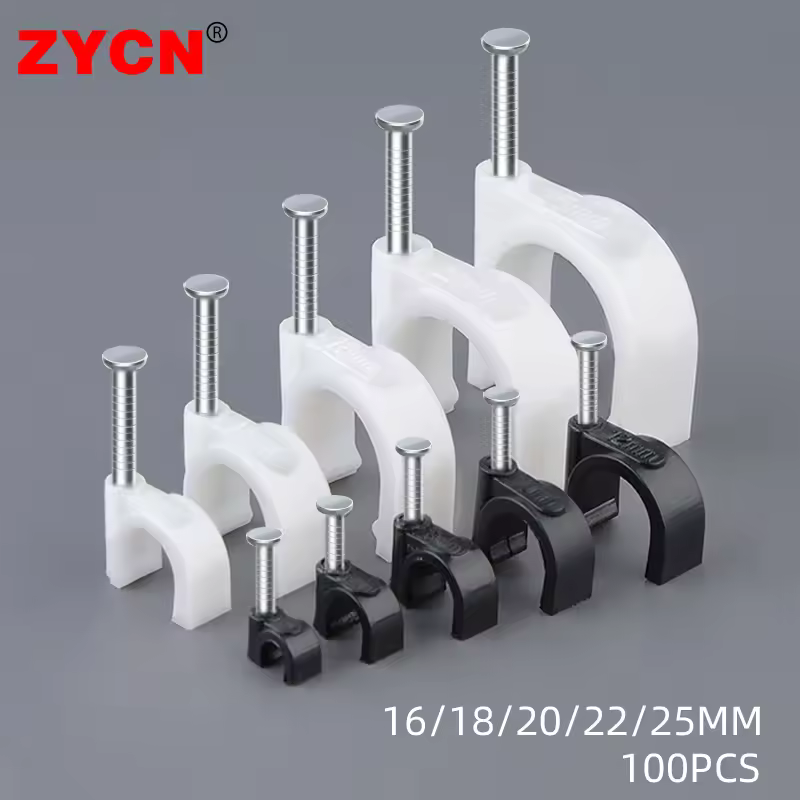 100 pièces rond en plastique câble Clips support 16/18/20/22/25MM fil électrique fermoir rette aught mur avec clou cercle pince 3/8 tube