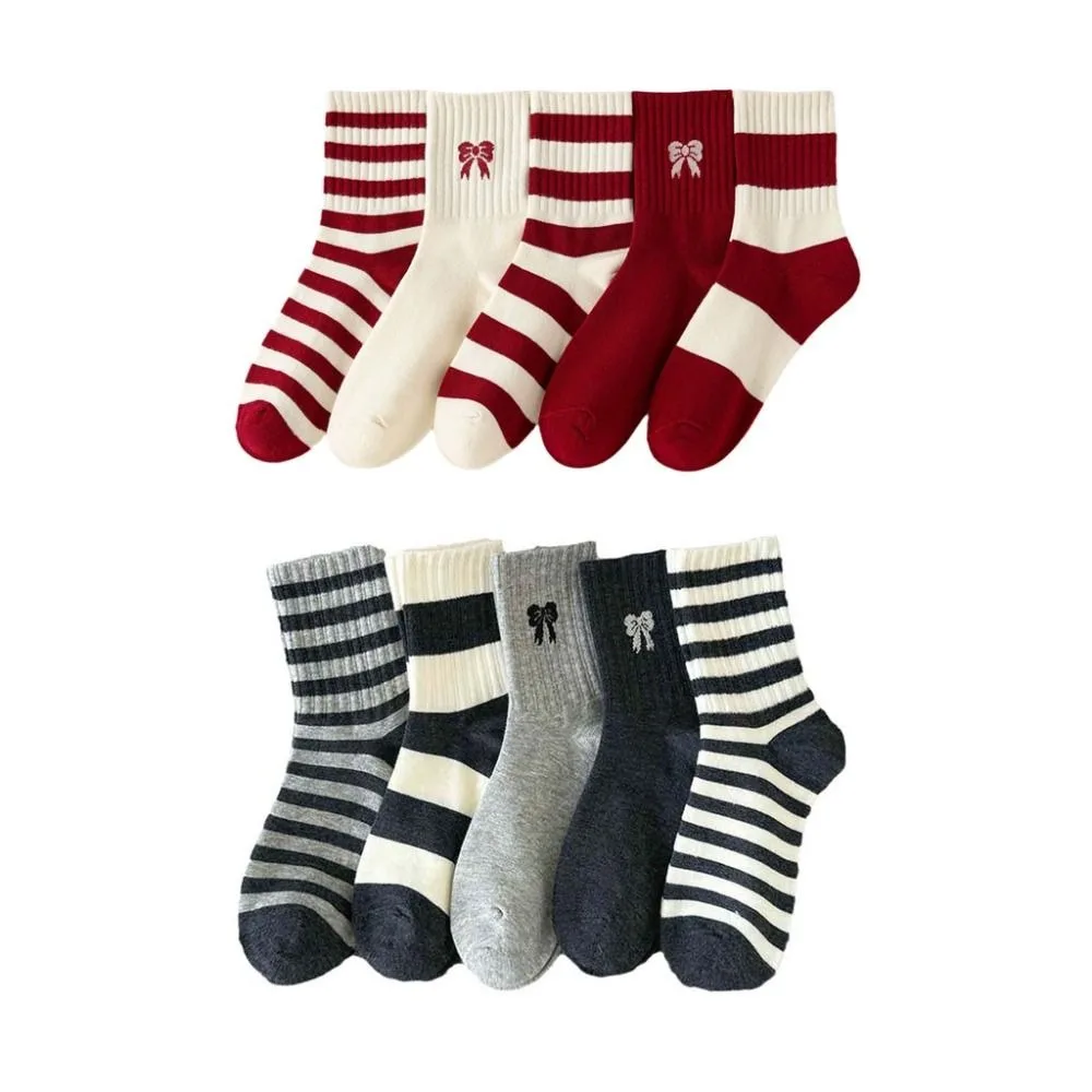 10Pairs خليط التطريز القوس الجوارب تنفس عدم الانزلاق شريط جوارب أنبوبية الحلو القطن السنة الجديدة عيد الميلاد الجوارب سيدة فتاة #5