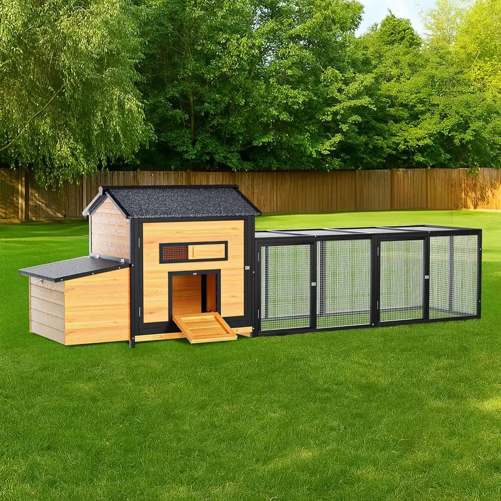 

Large 118 Outdoor Hen House with Nesting Box, Oversized Enclosed Run, Leak-Proof Pull-Out Tray, Asphalt Roof, and Free-Range Doo