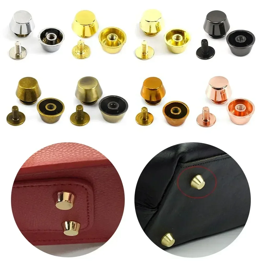 Meetee 10-50 Uds hebillas de Metal bolso protección inferior pies clavo forma de cubo tachuelas planas tornillo remaches bolsa monedero artesanía de