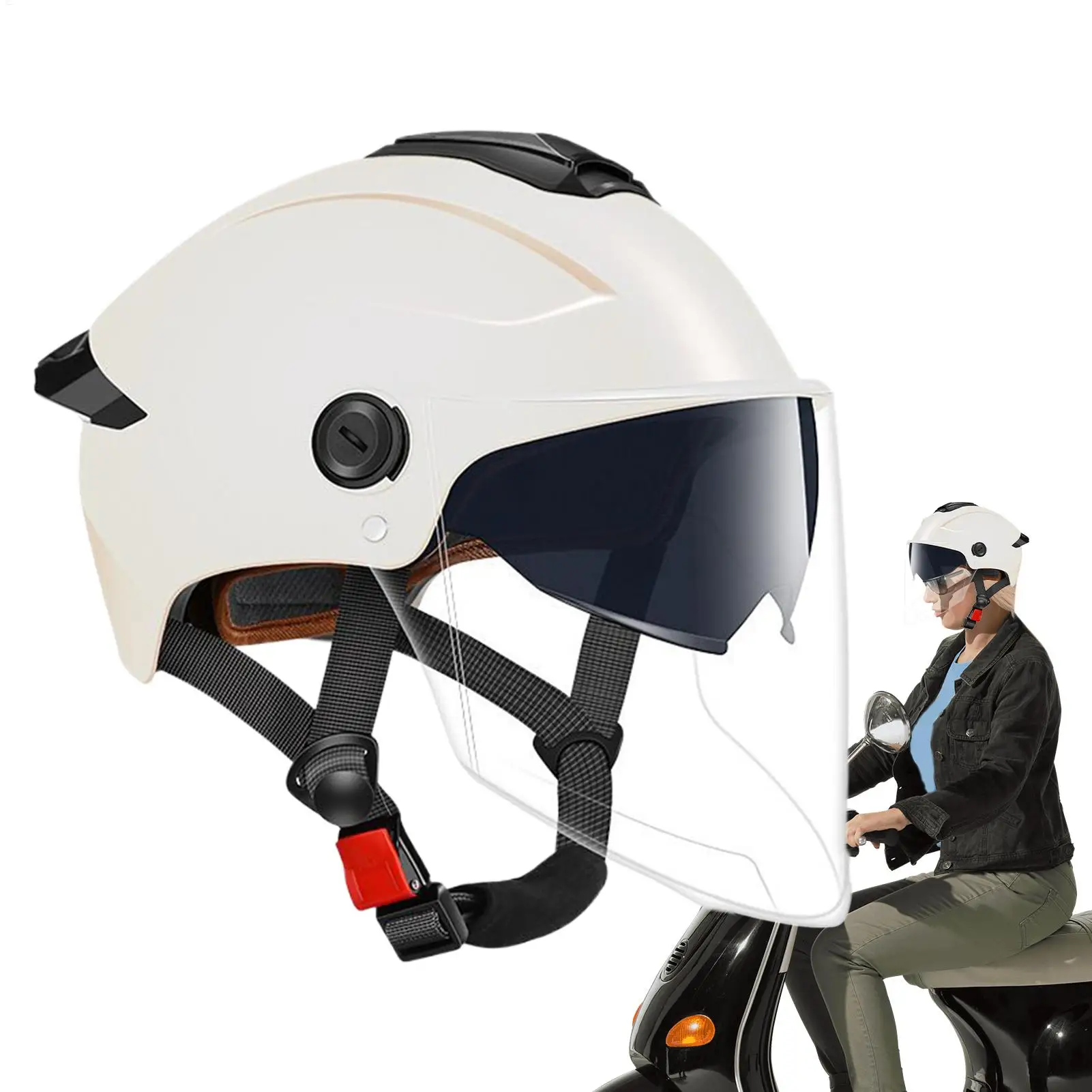 

Adult Motorcycle Helmet Motorcycle Half Face Helmet Protective Gear Double Visor Breathable Headgear For Street Motorbike