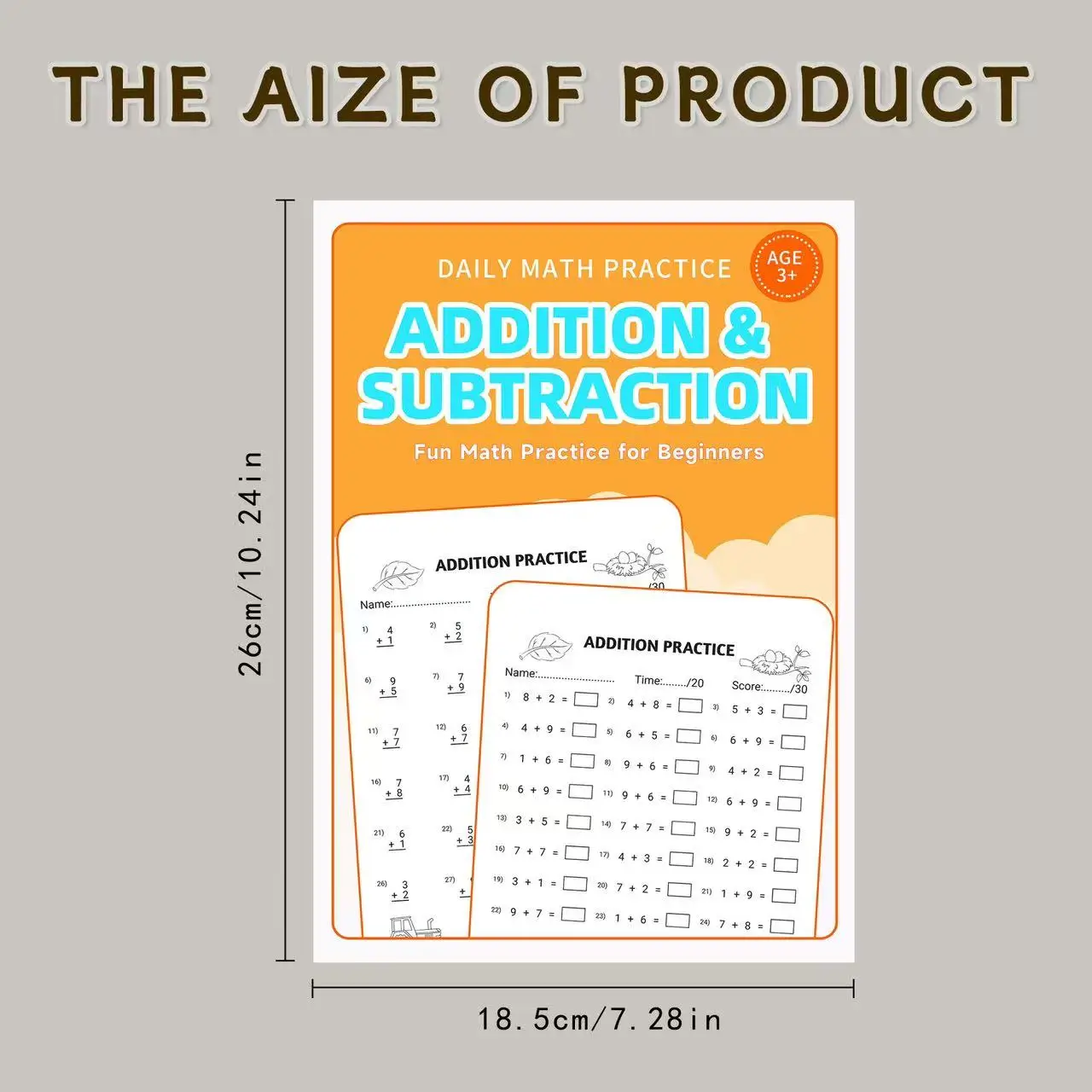 Daily Beginner Addition & Subtraction Math Workbook 64 Pages Basic Arithmetic Practice Book for Kids Preschool Homeschool Book