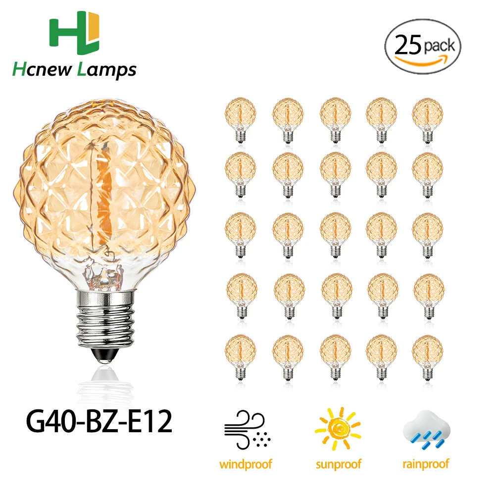 25PCS G40 장식 LED 전구 마름모꼴 빈티지 E12 조명 조절 LED 필라멘트 전구 직렬 전구 교체