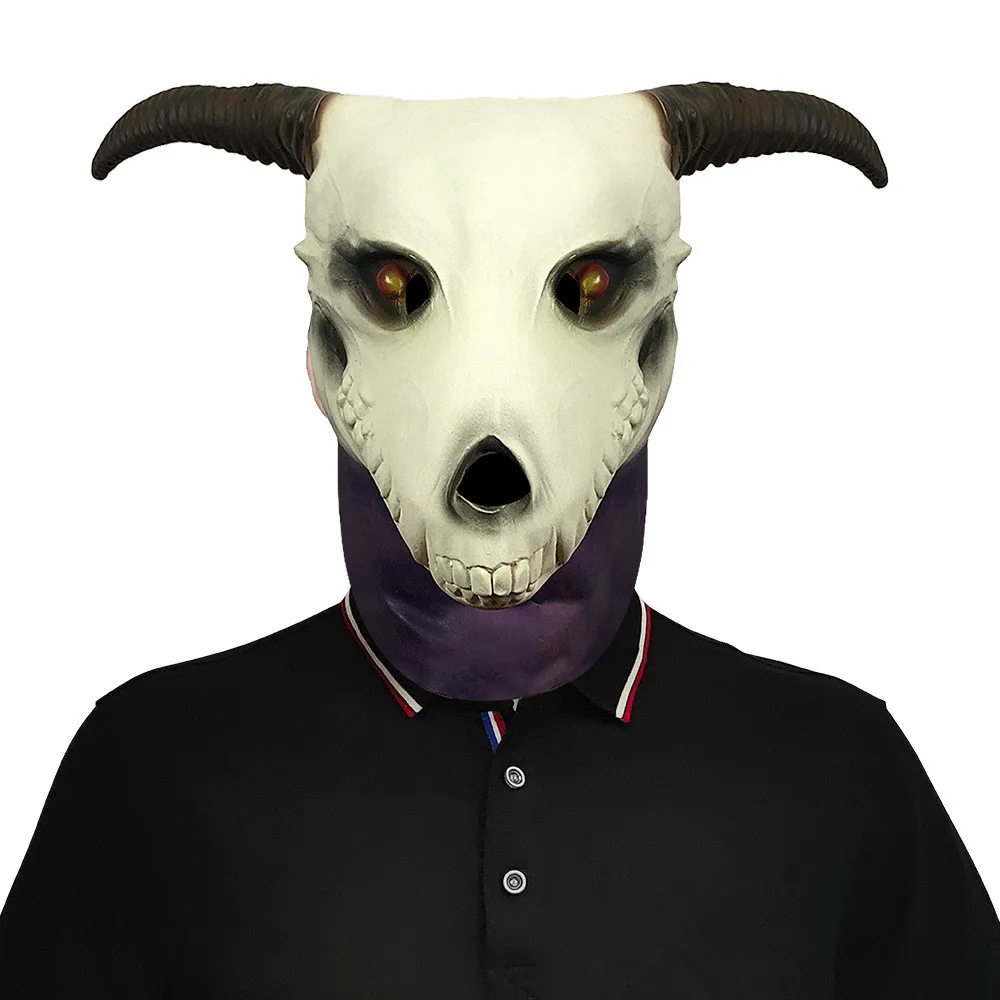 Erwachsenen-Vollgesichtsmaske Tier-Schädel Ziegenkopf-Maske Realistische Gruselige Kopfmaske für Maskenball Halloween-Party – Detail 1