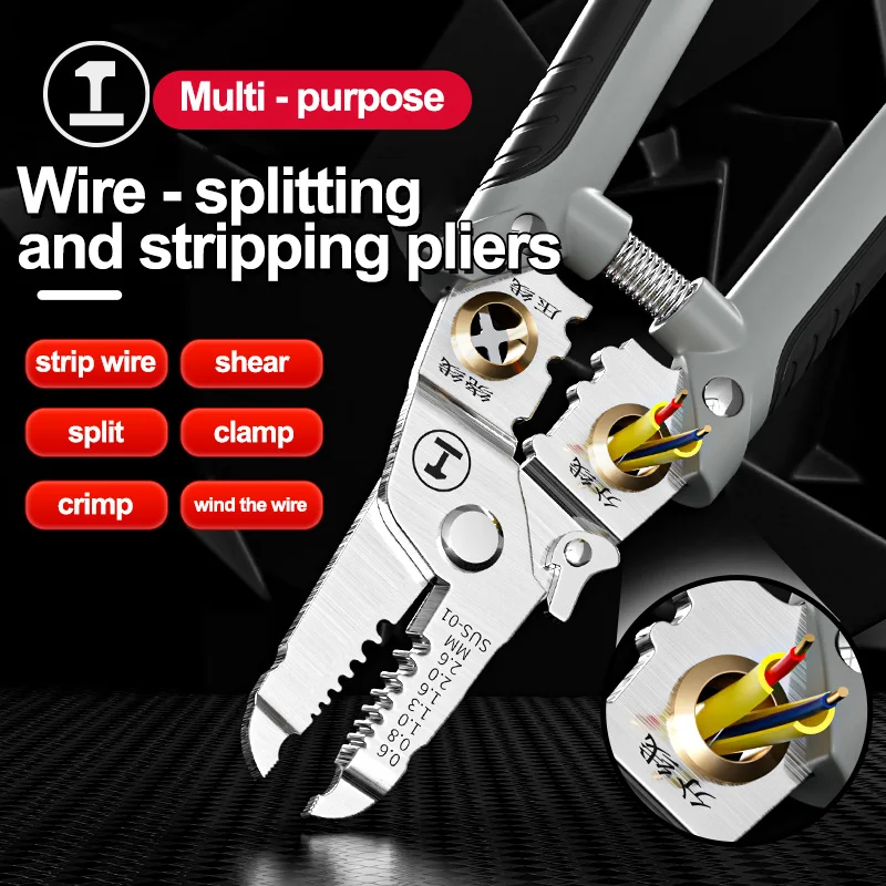 GREENERY Multifunktionaler Abisolierer, Kabelschneider, Crimpzange, Drahtspaltung und Drahtwickel, spezialisiert für Elektriker