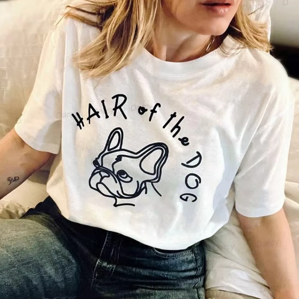 

Hair of The Dog Printing Funny White T Shirts Female Loose Cotton Short Sleeve Casual Tops Tees Summer Crewneck Kpop Shirts