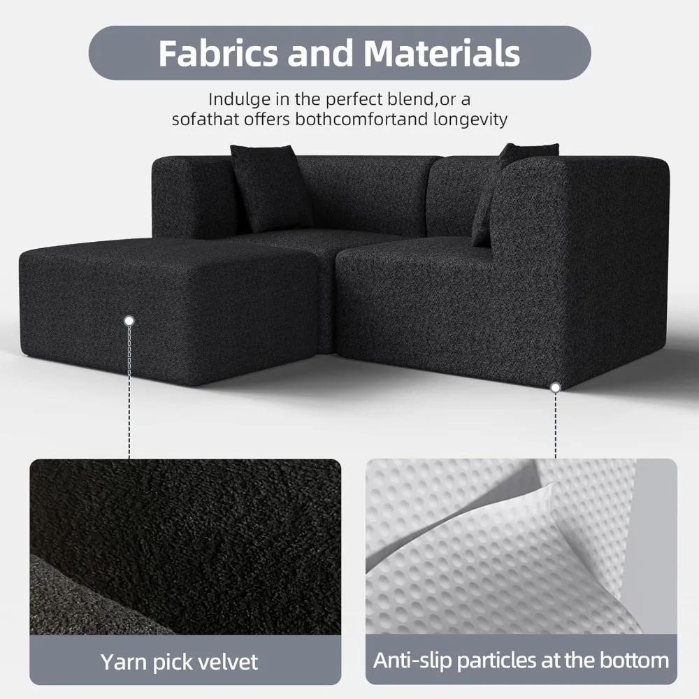 69 أريكة مقطعية على شكل حرف L مع مسند، أريكة سحابية قابلة للتحويل لغرفة المعيشة، أريكة صغيرة مريحة للأطفال الصغار