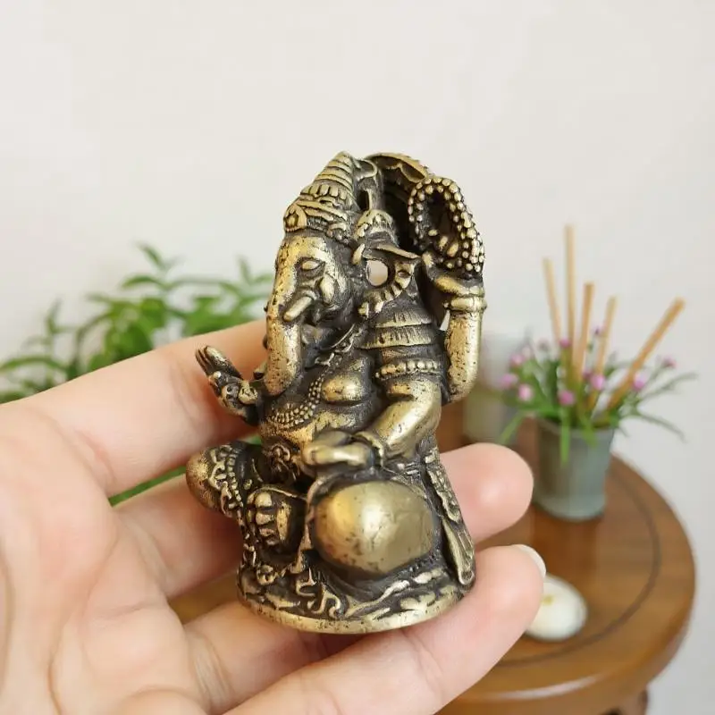 1/3PCS Home Office Desk Decorative Ornament Asia India Thailand Elephant God Figure Sculpture Mini Vintage Brass Ganesha Statue