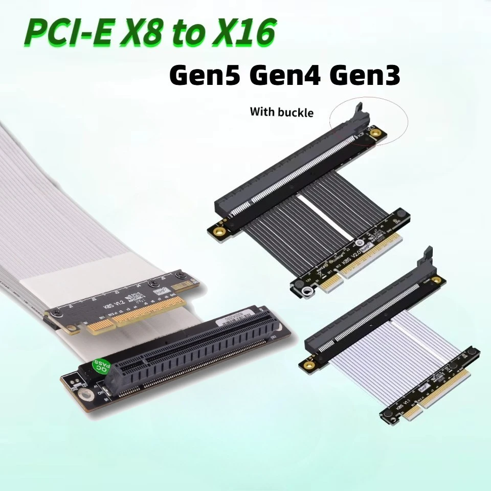 PCIe 5.0 4.0 3.0 GEN 3/4/5 X8 Riser Extension Cable 90 Degree 8X To X16 GPU Extender For RTX Graphics Card Vertical Installation
