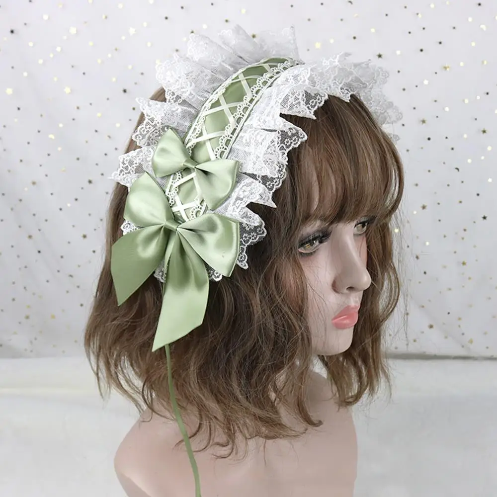 Sweet Bow Headband Lolita Lace Hair Hoop Lovely Ruffled Lace Headpiece Anime Cosplay Head Band DIY Handmade Hair Accessories