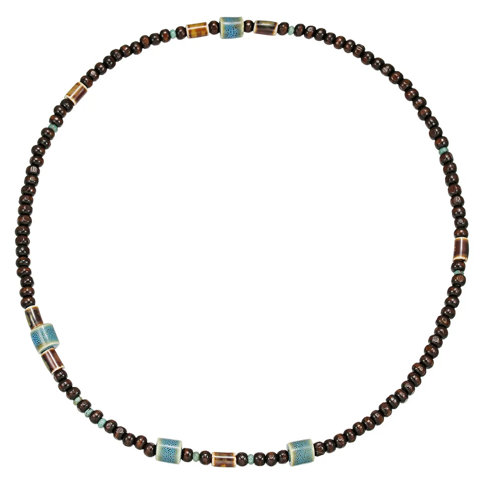 1PC Men's Retro Ethnic Long Wooden Beaded Necklacefor Men Bohemia Ceramic Beads Necklace Man Jewelry - view 6
