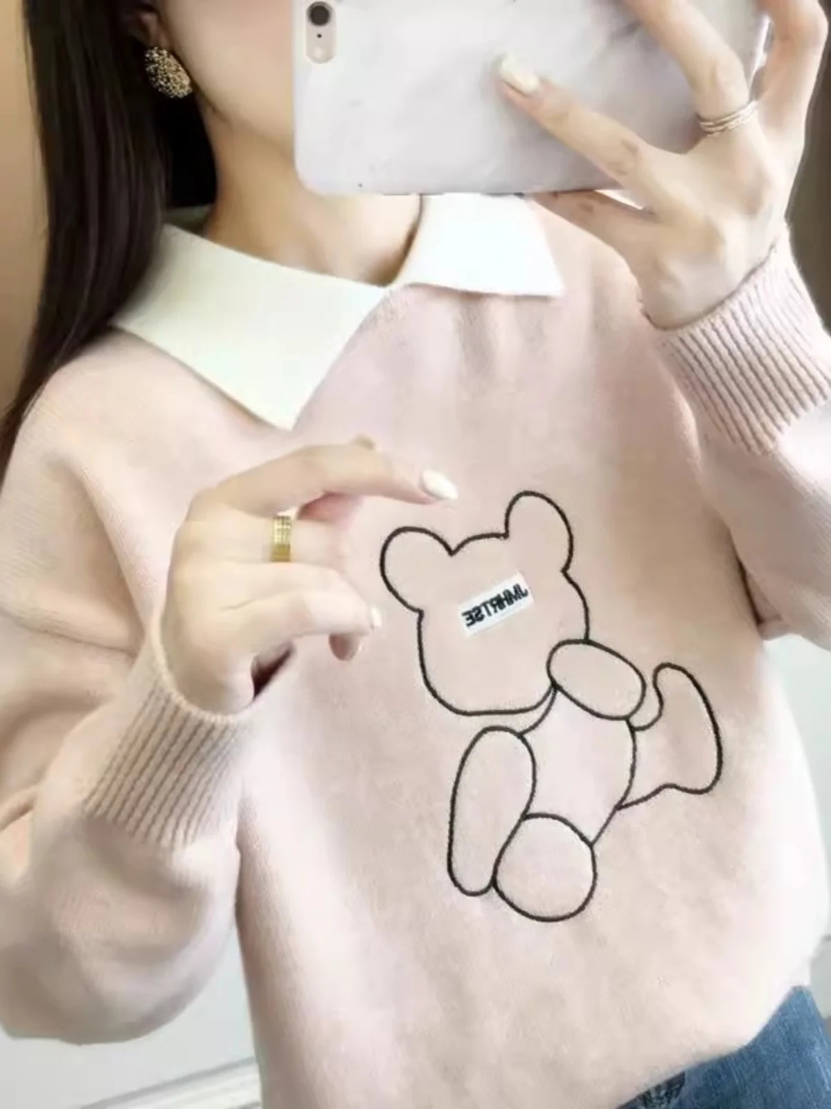 

Thiened Collar Women's Knitted Sweater Autumn Winter Base Layer irt Korean Sle Straight Cut Long Sve Top