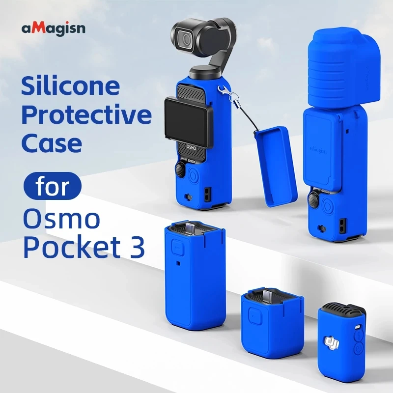 aMagisn Silicone Protective Case Soft Shell Black/Blue/Gray Cover Sports Camera Accessory for DJI OSMO Pocket 3 Pocket3