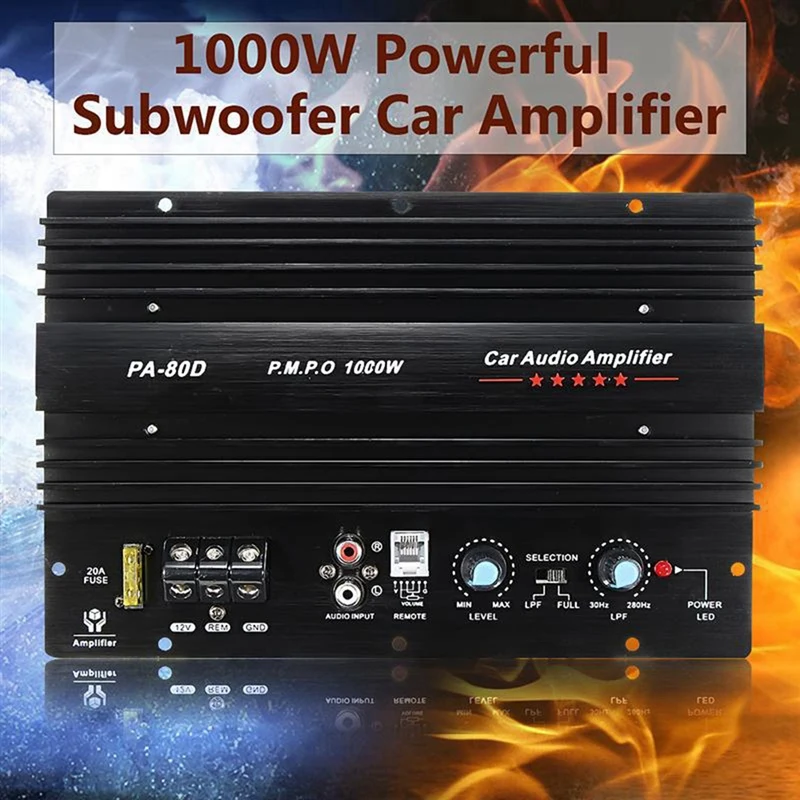 2X 12V 1000W Car Audio High Power Amplifier Amp Board Powerful Subwoofer Bass Amp PA-80D