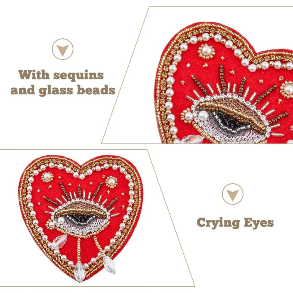 2Pcs Red Weeping Eye Appliques Patch Embroidery Sew on Clothing Patches 85x84x10mm Vintage Pearl Glass Beaded Sewing Handmade