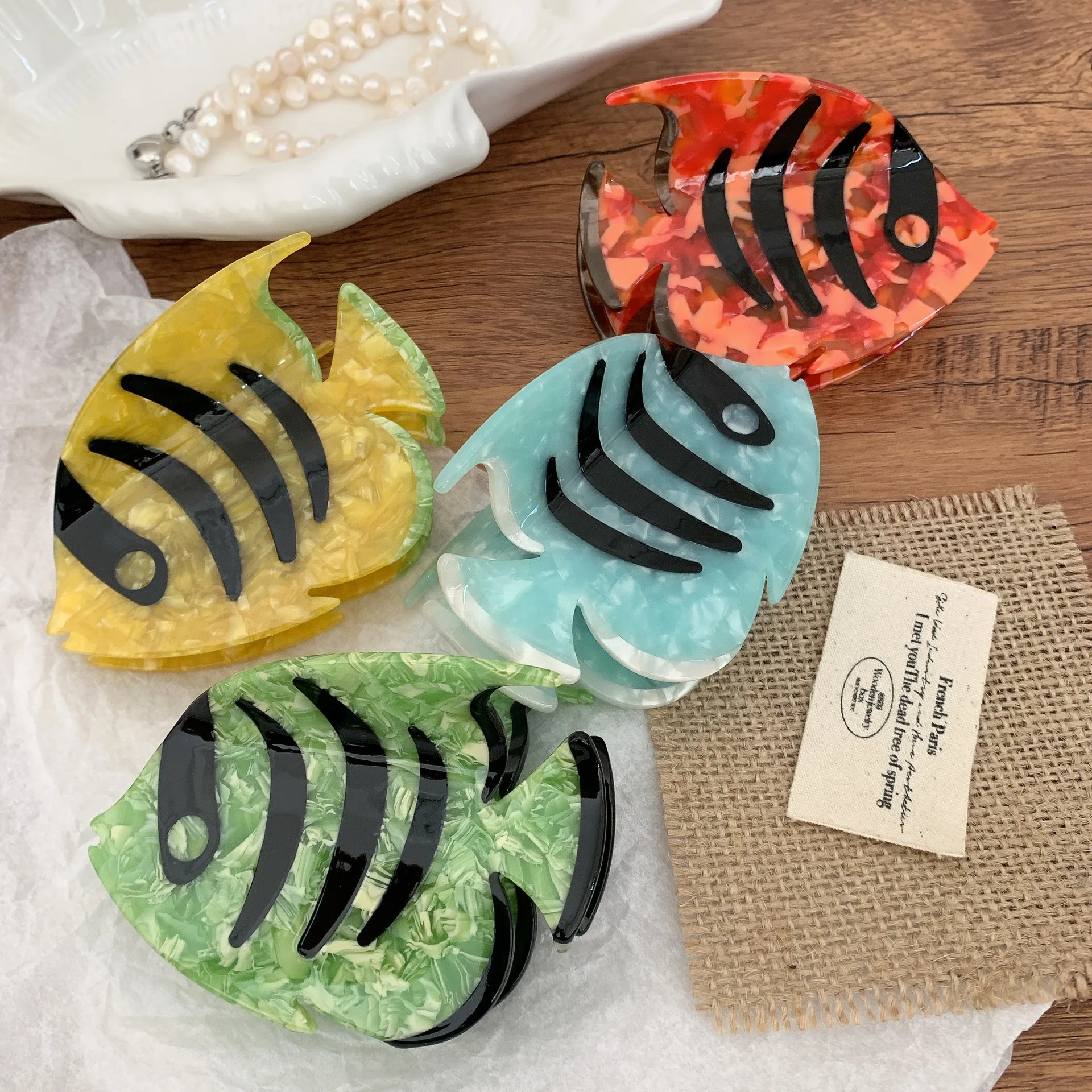 

DuoShang Summer Colored Striped Fish Hair Claw Acetate Claw Clips Ocean Series Crab Hair Clips for Women Girls Hair Accessories