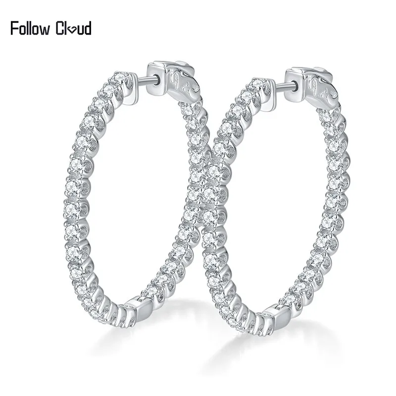 

Follow Cloud 1.56ct All Moissanite Hoop Earrings for Women Lab Diamond Jewelry 18K Plated 925 Sterling Silver Earring GRA 3mm