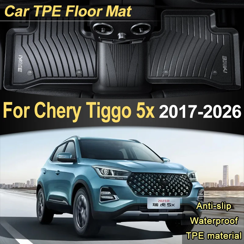 Автомобильный напольный коврик из ТПЭ с левым рулем для Chery Tiggo 5x 4 Pro 2017 ~ 2025 2026, аксессуары, роскошный водонепроницаемый грязевой коврик для ног, антигрязный ковер