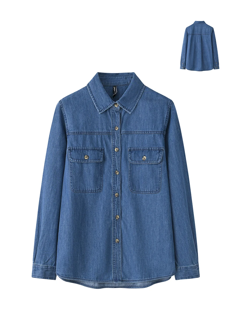 

Женские джинсы из чистого хлопка с длинными рукавами до плеч, воротником и дышащей комфортной посадкой