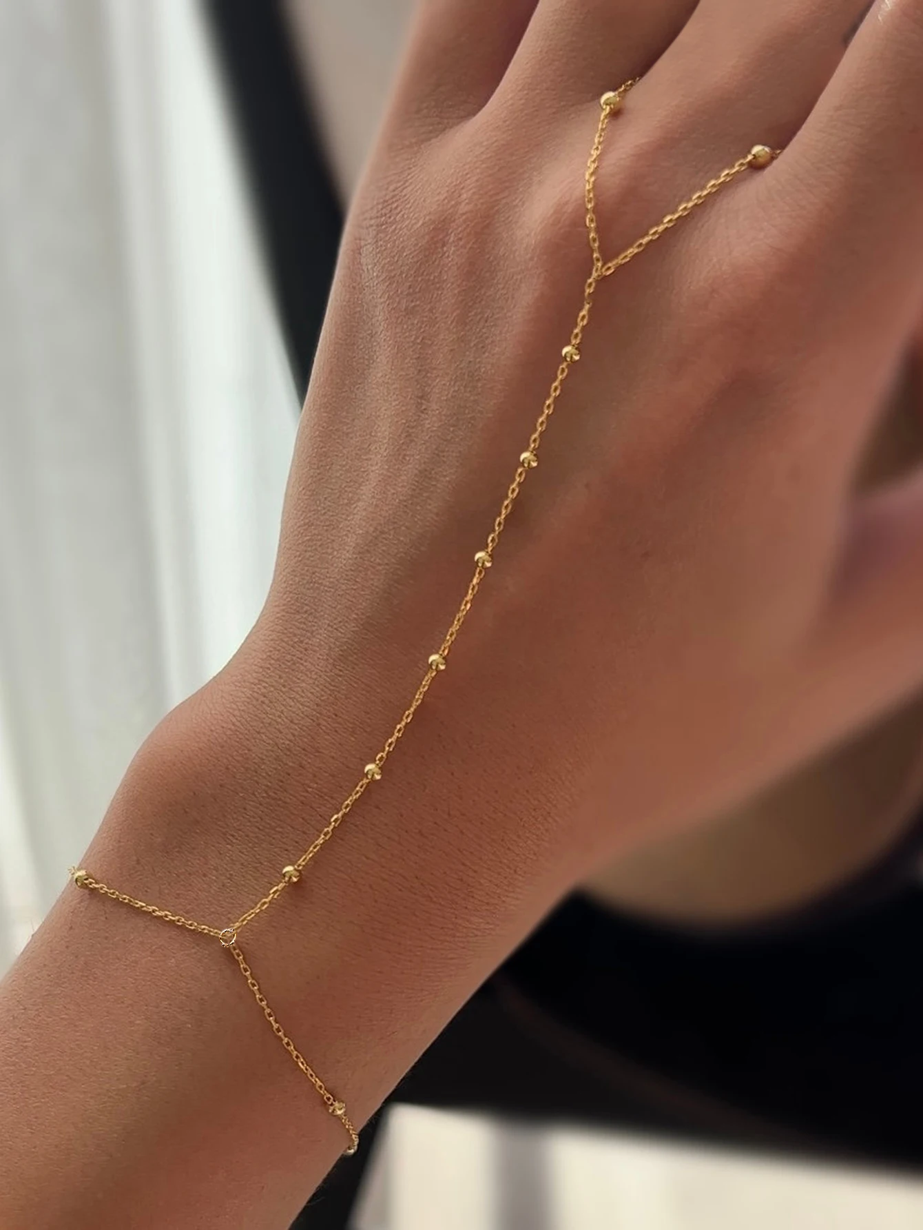 

S925 Sterling Silver Beaded Finger Chain Trendy Women's Luxury Ins Satellite Style Hand Bracelet Fashion Jewelry Accessory