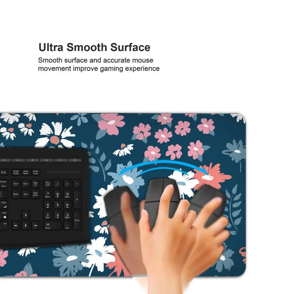 Mauspad mit Blumenmuster, Spielzubehör, Tastaturpad, XXL, große Verriegelungskante, 900 x 400 mm, Tischmatte, Gaming-Mauspad