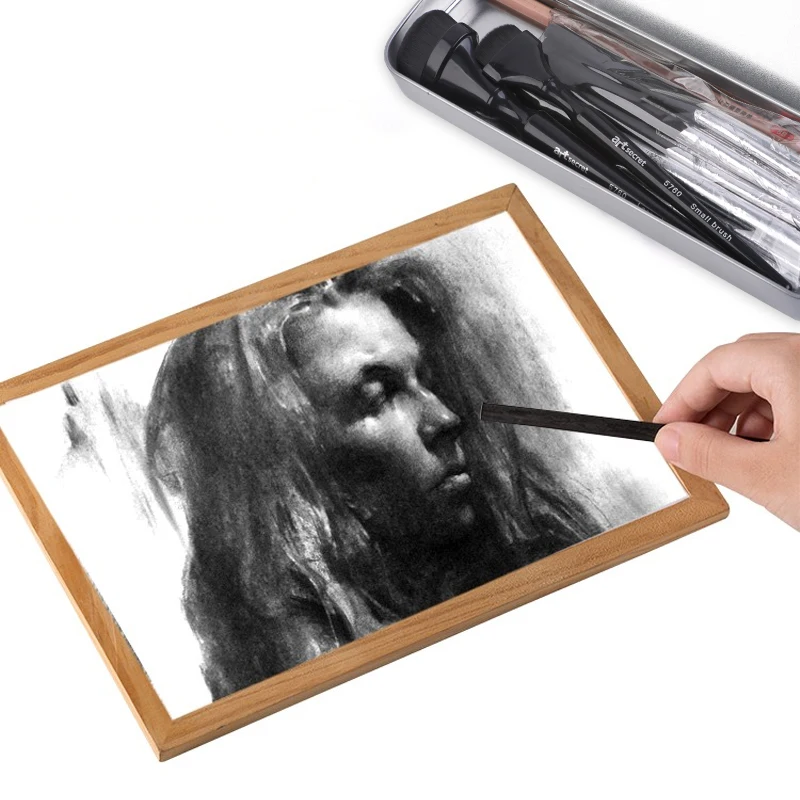Art Secret 5760 Eisenbox-Packung, Skizze, Weide, Holzkohle, Zeichnungsdesign mit Holzkohlestreifen, Abstrichpinsel, professionelles Zubehör für Studenten – Detail 9