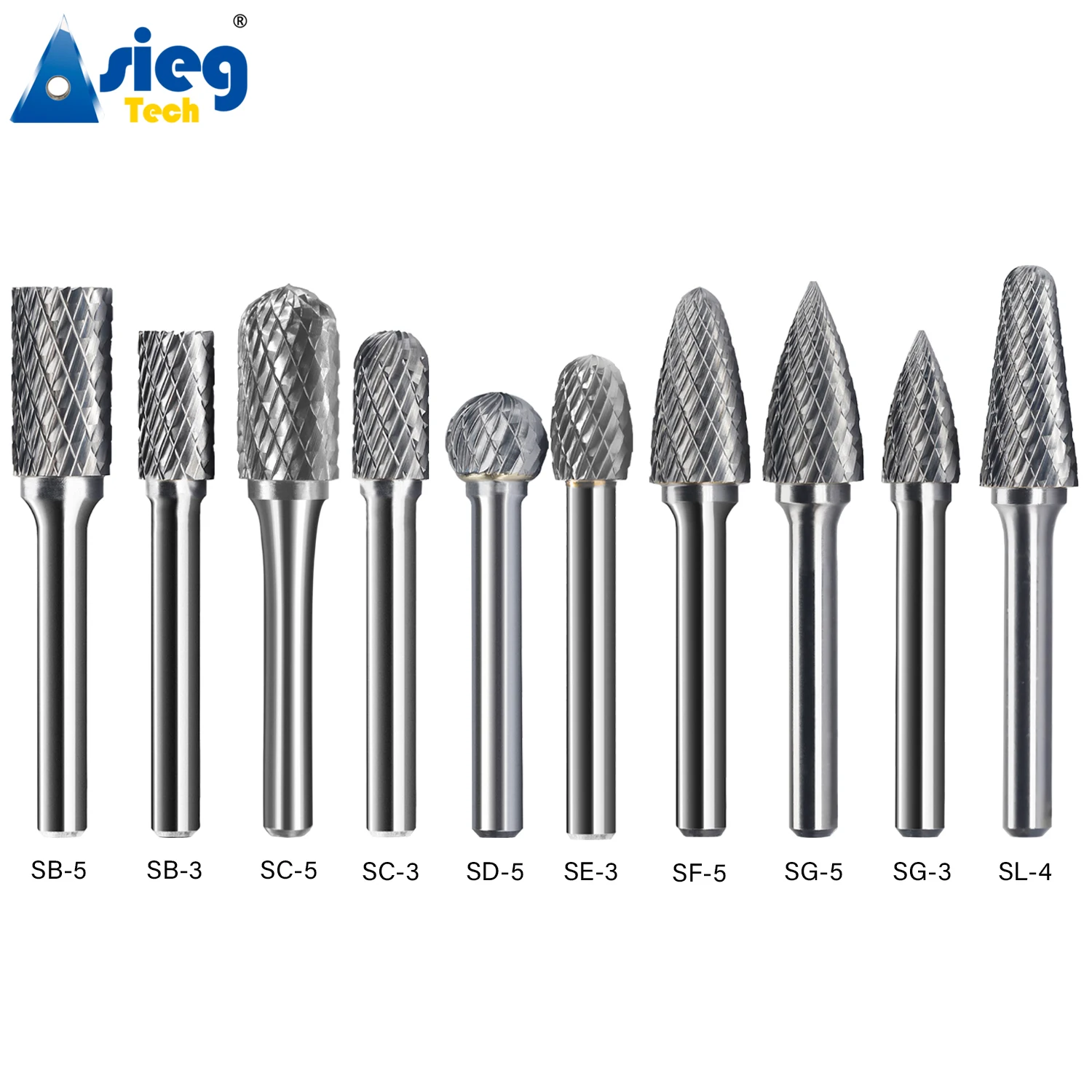 

10pcs Carbide Burr Set Die Grinder Bits Rotary Files 1/4" 6.35mm Shank for Grinding Wood Metal Fits Dremel Reamer Tools