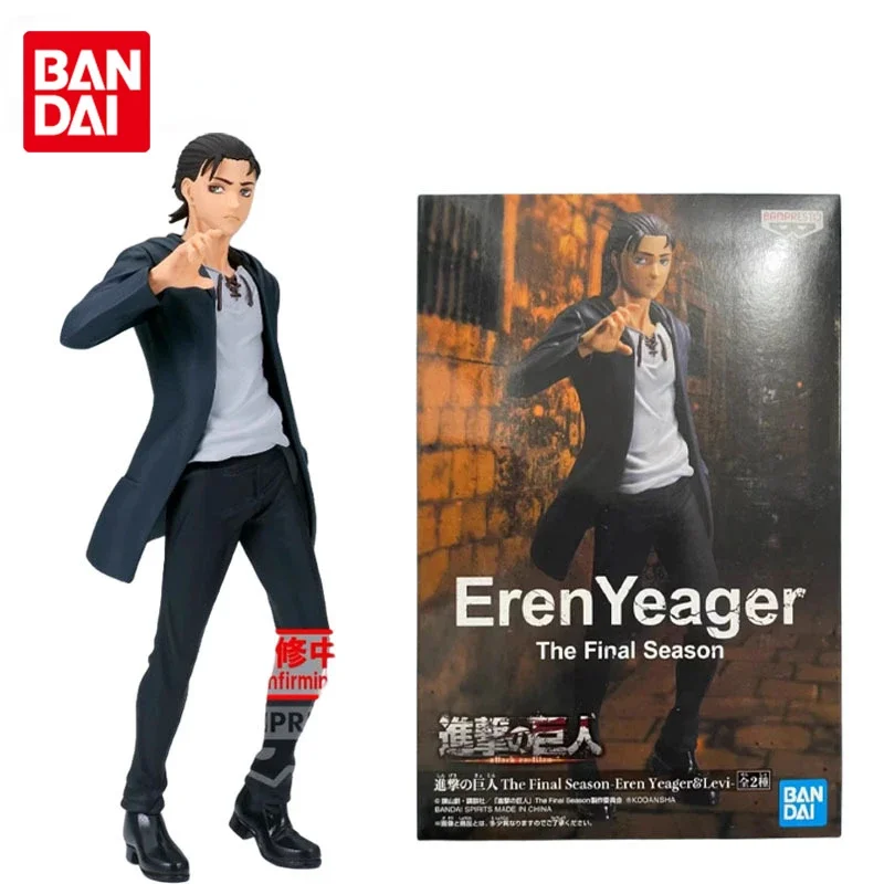 Bandai genuíno ataque em titã anime figura eren jaeger figura de ação brinquedos para meninos meninas crianças presente natal modelo colecionável